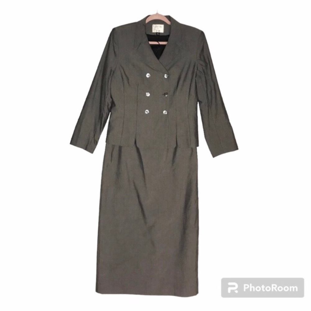 Vintage Steel Gray Long Skirt Suit Set Women’s Size 10 Like New